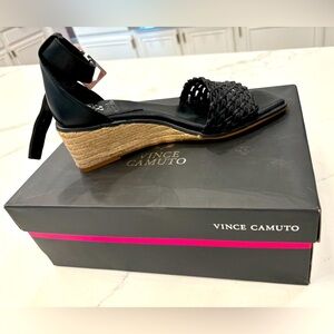 Vince Camuto, black wedge sandal 7.5  never worn in the box